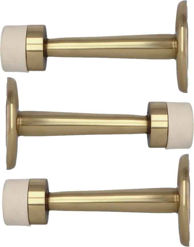 AMIG Deurstopper/deurbuffer - 3x - 75mm - muurbevestiging - gepolijst messing