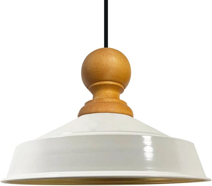 Bamyum Asletl Industriële Hanglamp Van Hout, Wit Metalen Lamp