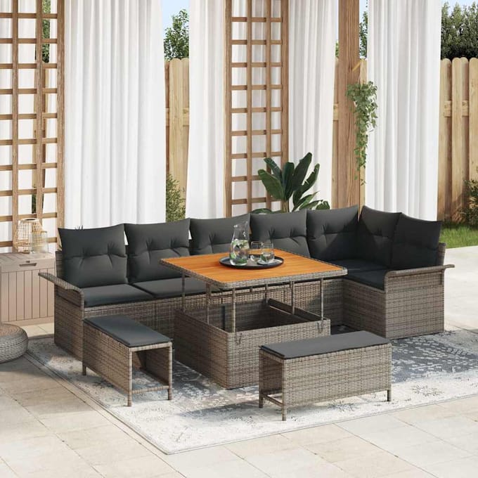 vidaXL - Tuinbank - Set - 9 - st - 8-Aantal - zitplaatsen - Grijs