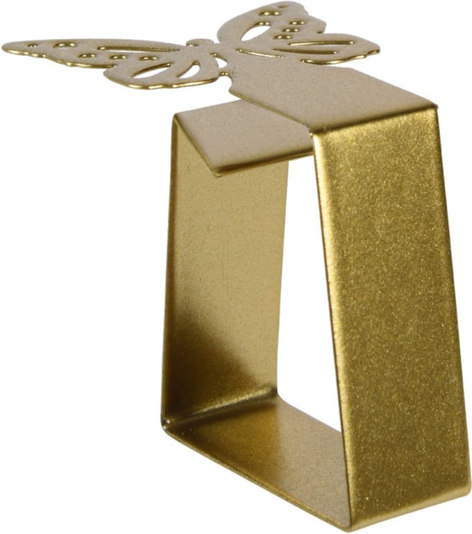 Decoris tafelkleedklemmen - 4x - vlinder - goud - ijzer - 4 x 5 cm
