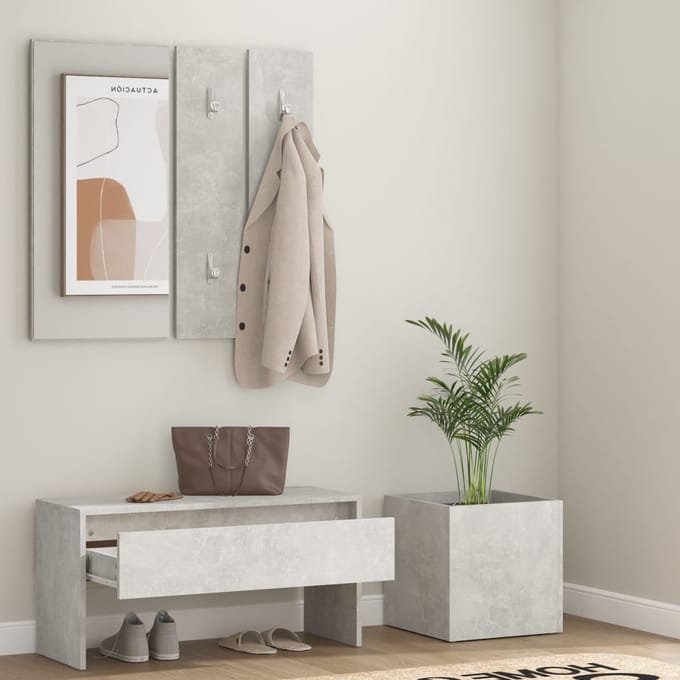 vidaXL - Garderobe - set - bewerkt - hout - betongrijs