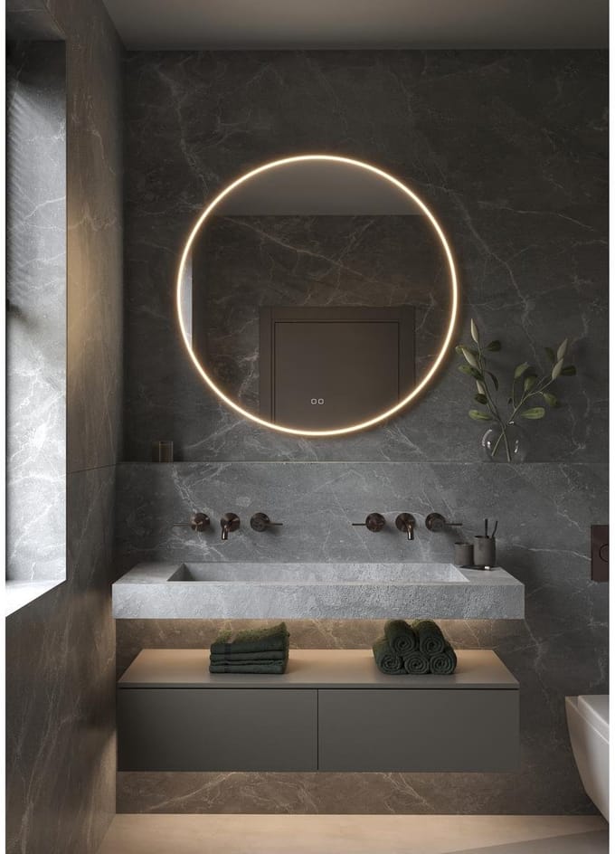 HIPP Design Phantom Ronde LED spiegel - Brons Frame 100 cm - Directe LED in Frame Rand - Indirecte LED Rondom - Spiegelverwarming - Kleurenwissel - Touch Dimmer