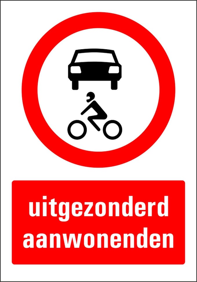 Uitgezonderd aanwonenden sticker 297 x 420 mm