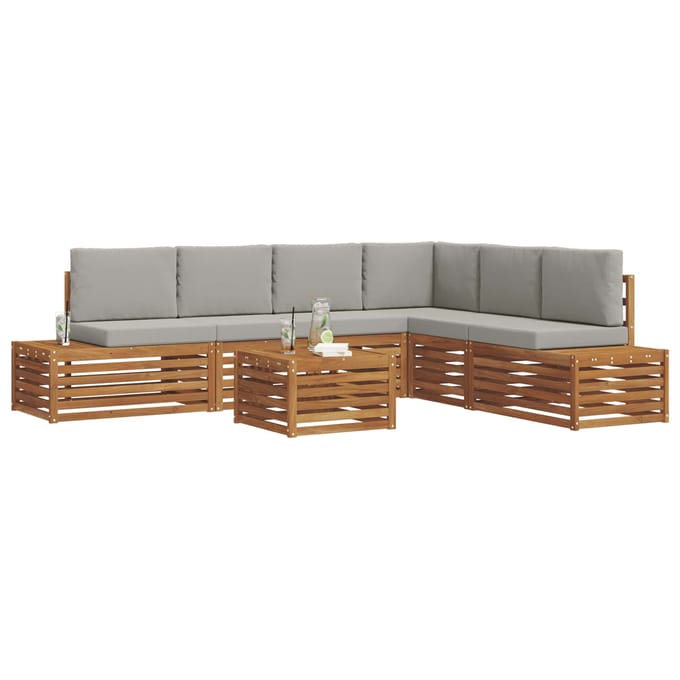 vidaXL - 7 - st - Buiten - bank - set - Massief - Acacia - Hout - en - Polyester