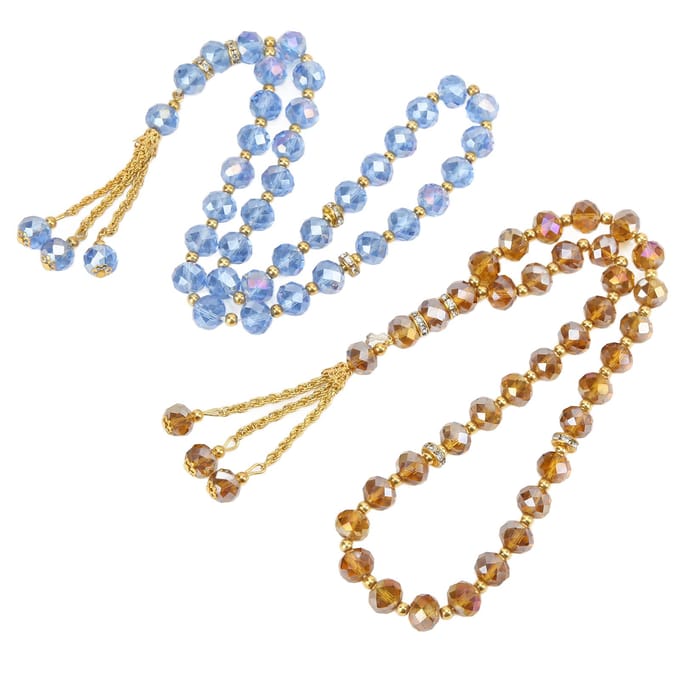2 pcs Perles de Prière Mini Couleur Bleu Champagne 33 Perles Tasbih Musulman avec Perles d'Espacement pour le Quotidien gray