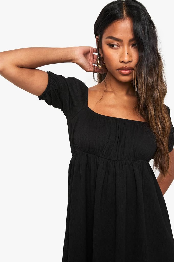 boohoo Dames Pofmouwen Smock Mini Jurk | Black | Maat: 8