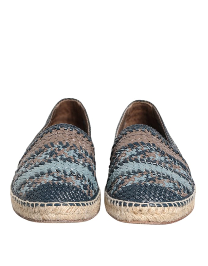 Dolce & Gabbana Blauwe Grijze Geweven Leren Buffel Espadrilleschoenen