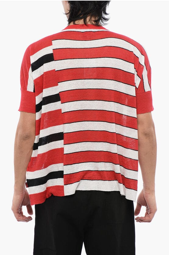 Gestreept linnen T-shirt in rood