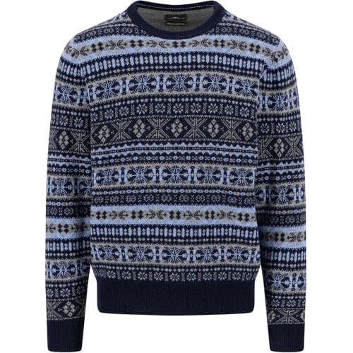Fynch-Hatton Trui O-Neck Jacquard Lambswool Navy / male