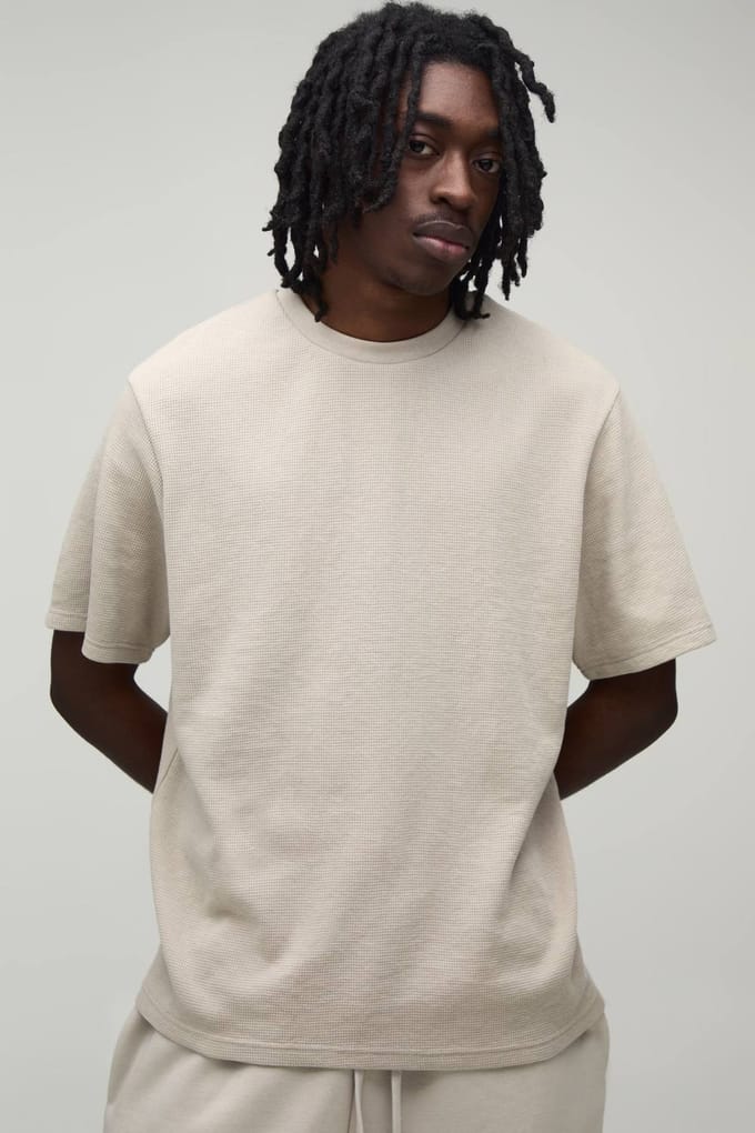 Essentieel Regular Fit Wafel T-shirt | Stone | Size 5XL