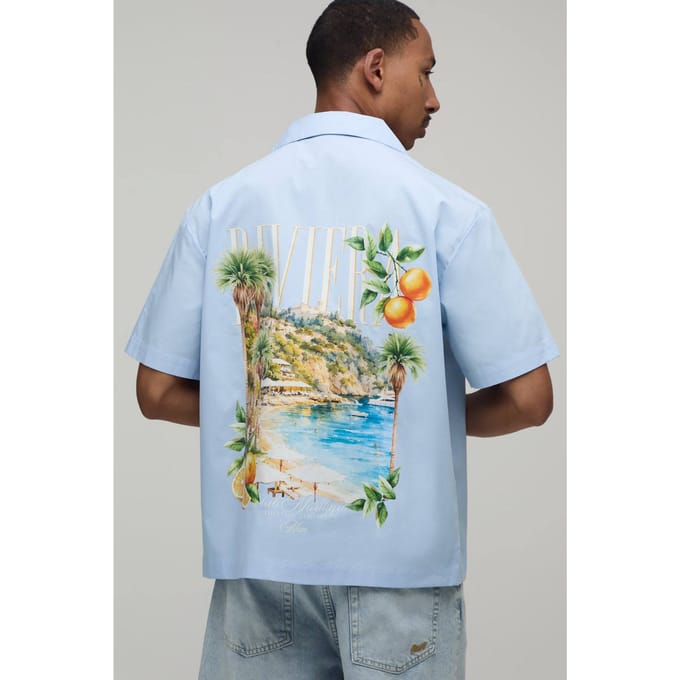 Oversized Shirt Met Rivièraprint | Light Blue | Size Small