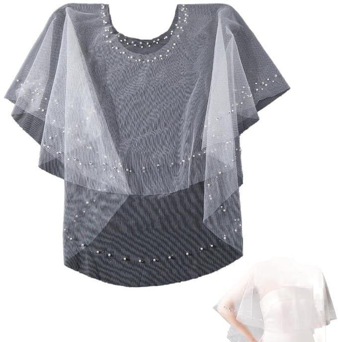 Bruidssjaal met Parels - Bruidscape Wrap - Bruiloft Feest - Versierd met Kristallen - 60x50 cm - Wit