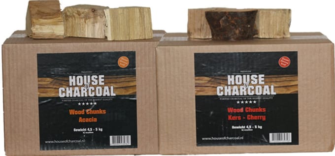 Rookhout Chunks Acacia 5 kg + Kersen 5 kg Bundel