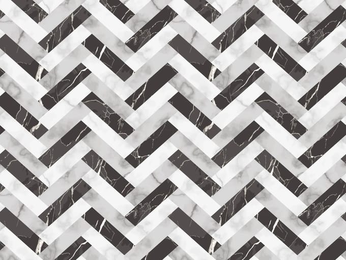 Vinyl | Vloerkleed vinyl | Marmer visgraat - zwart/wit | 90x120 cm