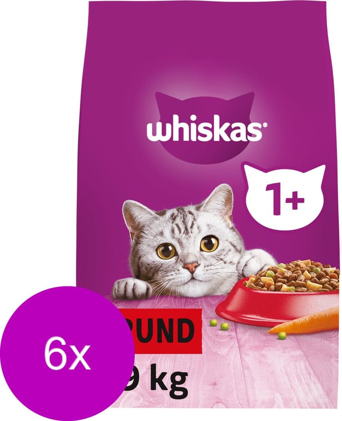 6x Whiskas Droog Adult Rund 1,9 kg