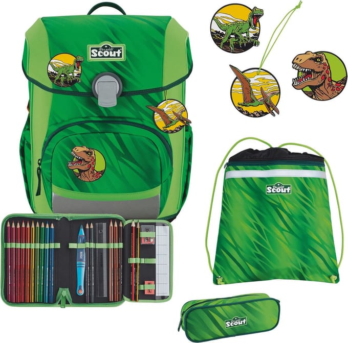 Scout Schooltas Basic Neo Set 4-delig Dino Rex Groene