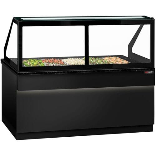 GGM Gastro Saladette TORONTO - 2000mm - zwart front - 3 deuren - met rechte glazen opzetvitrine voor 5x GN 1/1 - granieten werkblad zwart
