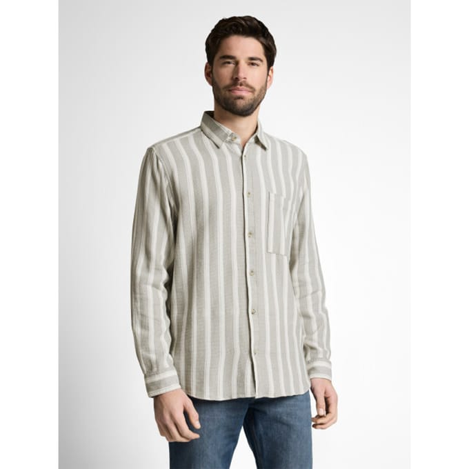 Tom Tailor - Regular fit overhemd van gestructureerd katoen - Maat M - gree white big stripe