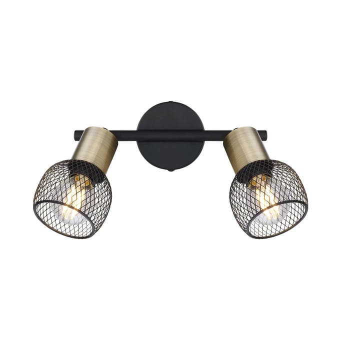Globo Plafondlamp Fiastra, zwart/oudmessing 2-lamps