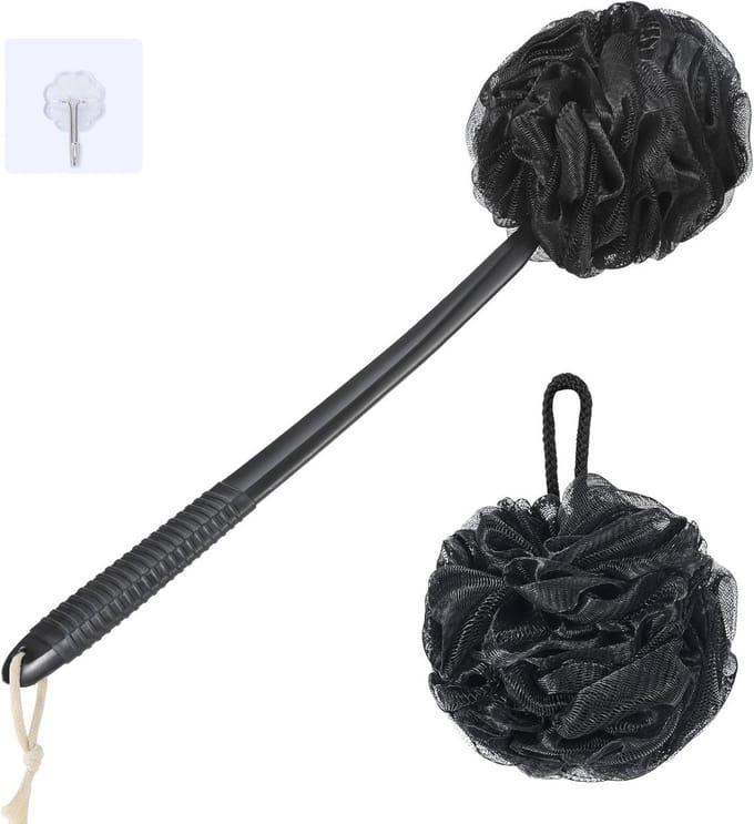 Douchespons met 42 cm Antislip Handgreep – Set Badspons en Peeling Spons voor Zachte Reiniging