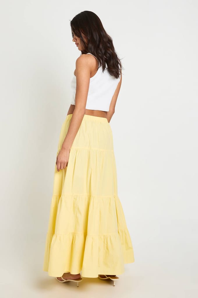 boohoo Dames Poplin Gelaagde Maxi Rok | Citroen | Maat: 38
