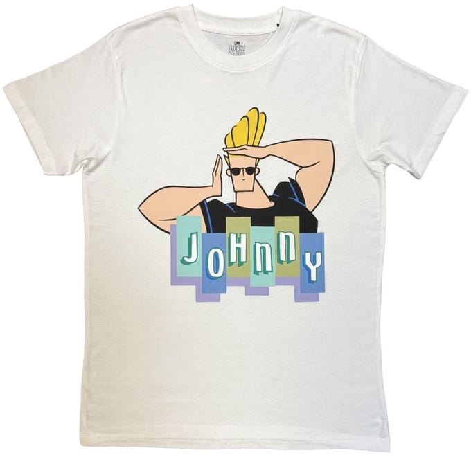 Johnny Bravo - Posing Logo Heren Tshirt - S - Wit