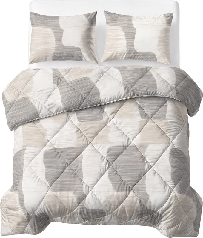 Sleeptime® 2 in 1 Dekbed zonder Overtrek Checkered - Wasbaar Dekbed - 200x220 - Beige/Grijs
