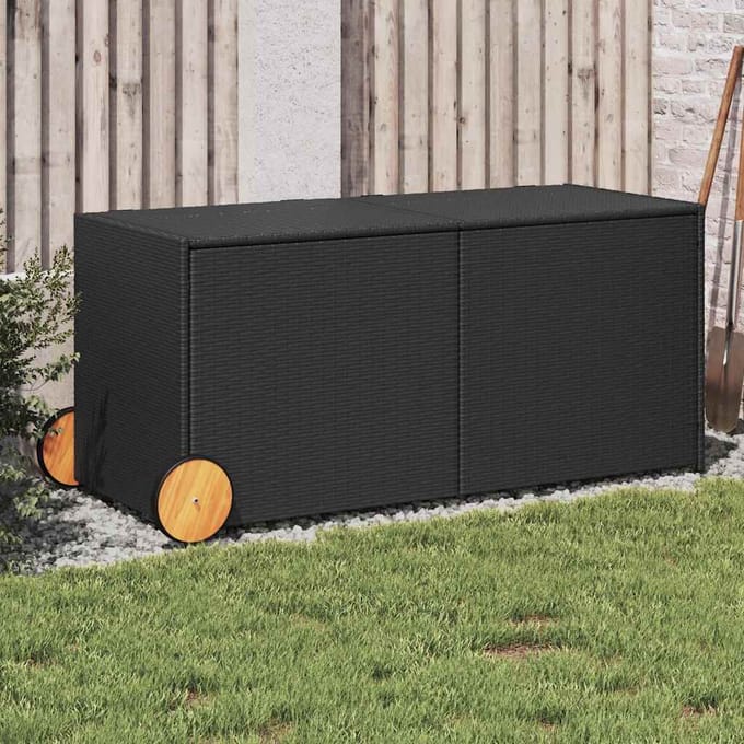 vidaXL - Tuinbox - met - wielen - 283 - L - poly - rattan - zwart