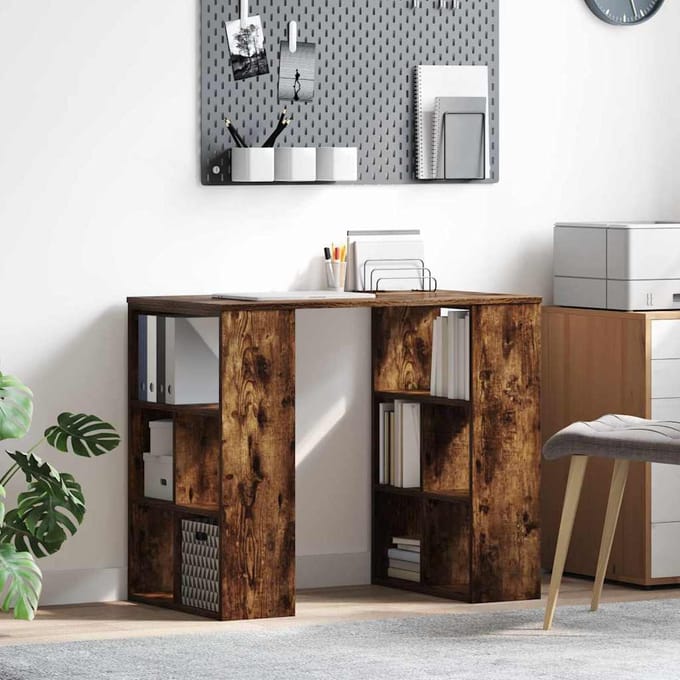 vidaXL - Bureau - Rook - Eiken - Bewerkt - hout - 90 - x - 50 - x - 75 - cm