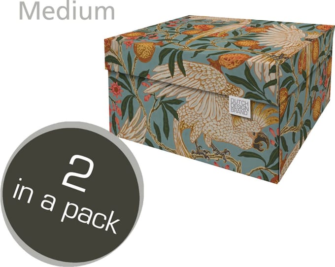 Dutch Design Brand - Dutch Design Storage Box Medium - Opbergdoos - Opbergbox - Bewaardoos - Vogels - Fruit - Cockatoo and Pomegranate