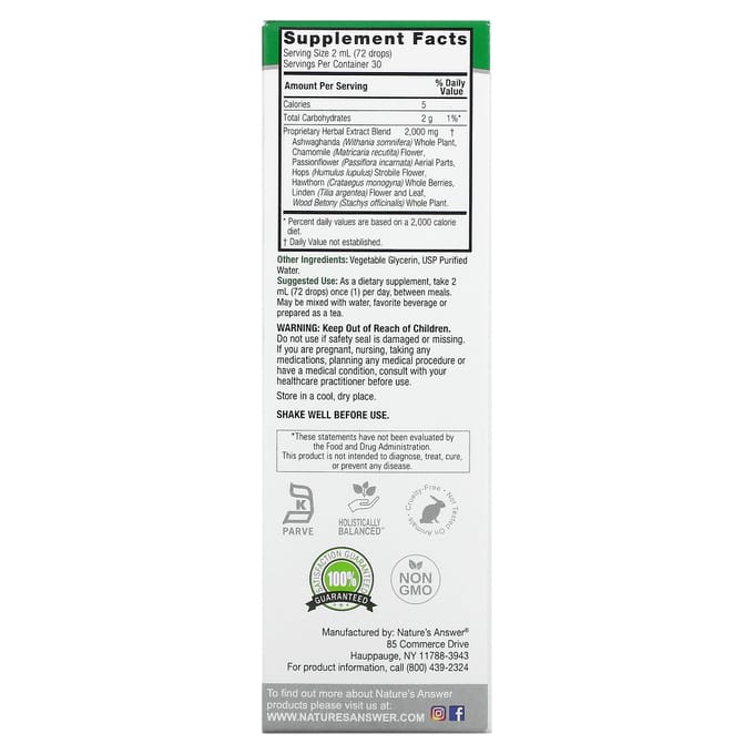 Nature'S Answer, Tense-Ease, Alcoholvrij, 2.000Mg, 60Ml(2 fl oz)