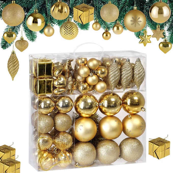 Deuba Kerstboomballen - Set van 103 Kunstof Mat Glanzend - Goud