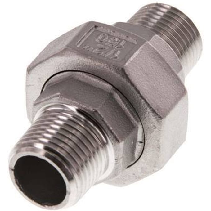 Rechte Aansluiting  R1/2'' RVS met Vlakke Afdichting PTFE 16bar