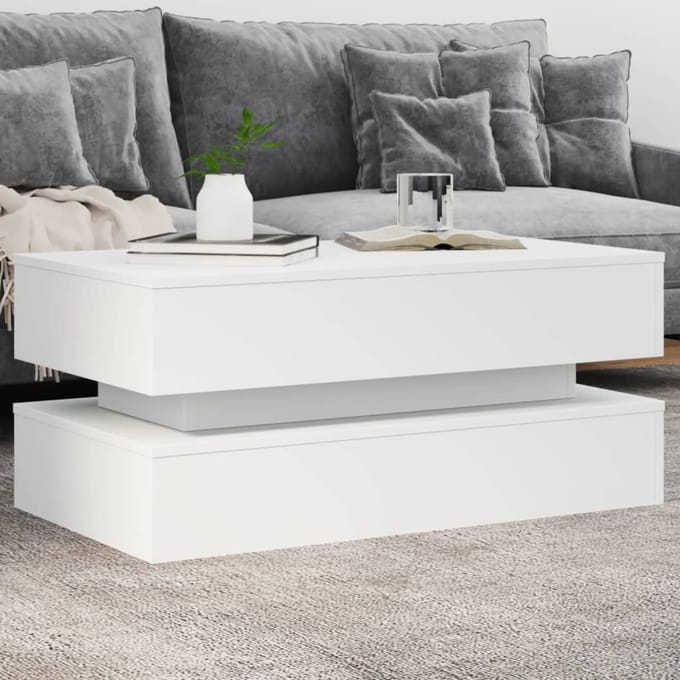 vidaXL - Salontafel - met - LED-verlichting - 90x50x40 - cm - wit