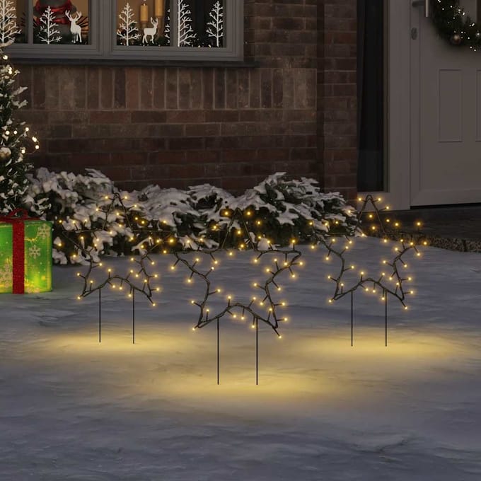 vidaXL - Kerstverlichting - ster - 3 - st - met - grondpinnen - 50 - LED's - 29 - cm