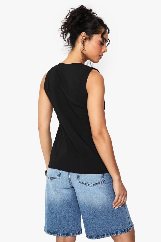 boohoo Dames Bengaline Button Through Longline Weste | Black | Maat: 6