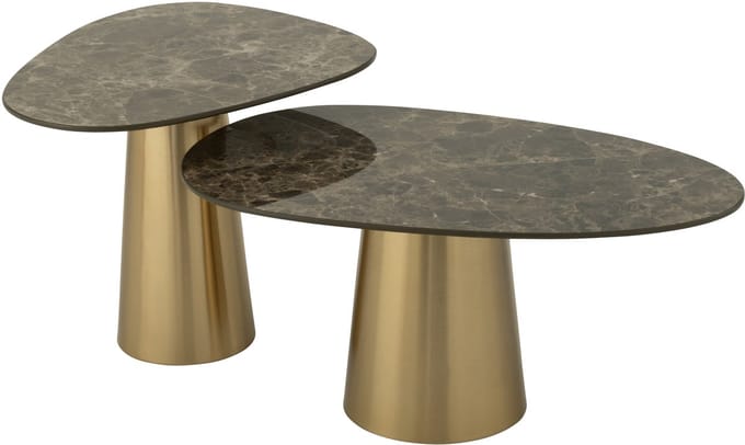 J-Line bijzettafel Marble Effect - ijzer - brons/taupe - set van 2