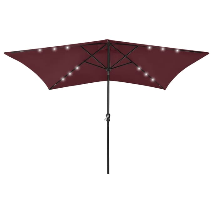 vidaXL - Parasol - met - LED's - en - stalen - paal - 2x3 - m - bordeauxrood