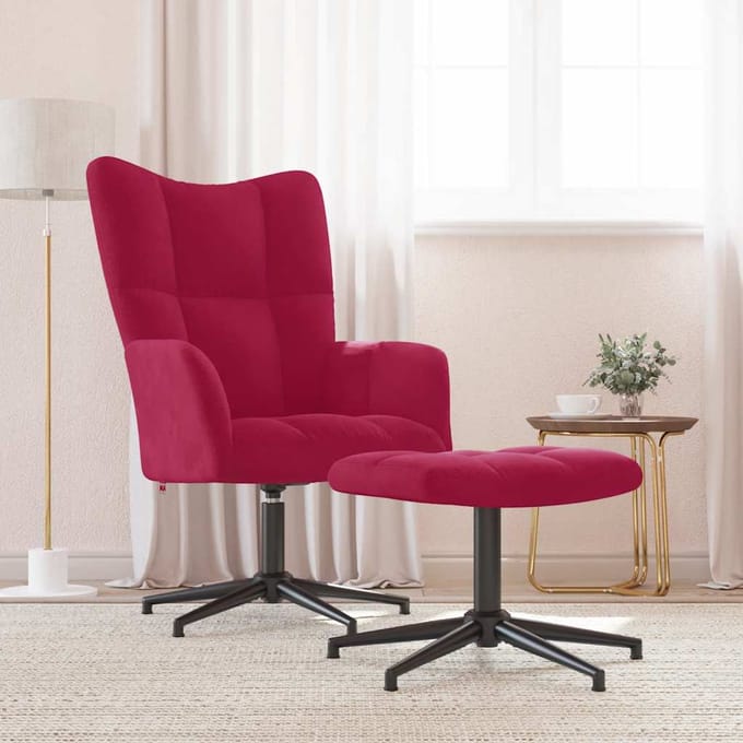 vidaXL - Relaxstoel - met - voetenbank - fluweel - wijnrood