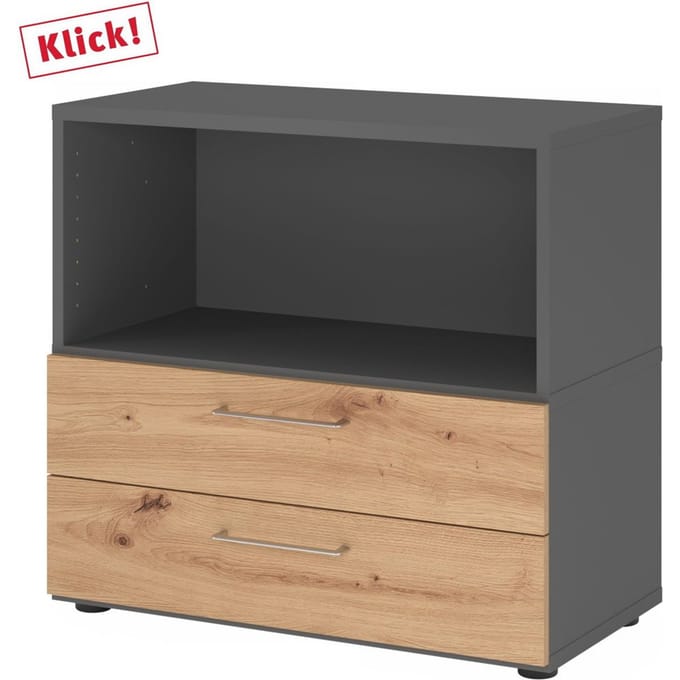 FlexWall | 2 OH | laden + kast | met verstelbare poten - Grafiet/Essen-Eik