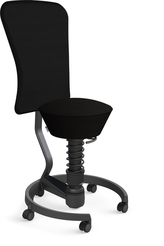 Aeris Swopper with backrest footring with castors (hard floor), black spring strut type: standard, black, spring black seat cover: mesh fabric Runner (Gabriel), black backrest pole: black, backrest cover: mesh fabric Runner (Gabriel), black