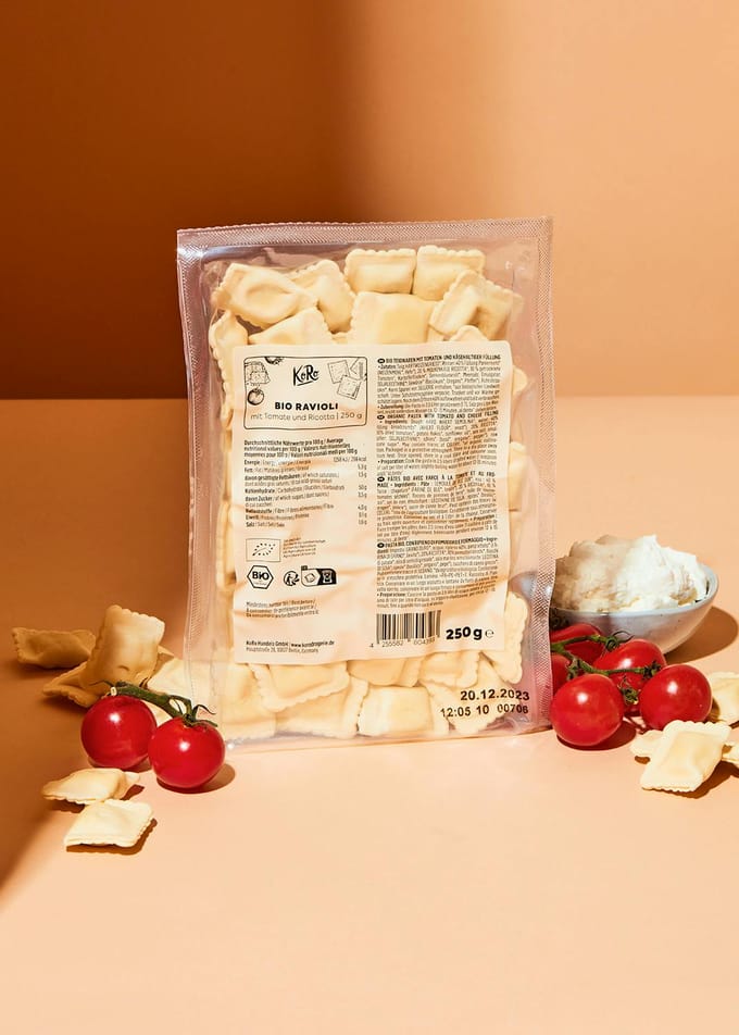 Bio ravioli met tomaat en ricotta 250 g