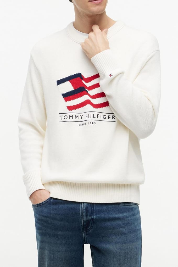Tommy Hilfiger Rwb Crew Neck Sweater Ivory Petal Größe: M | Pullover Outlet | Herren | Weiß