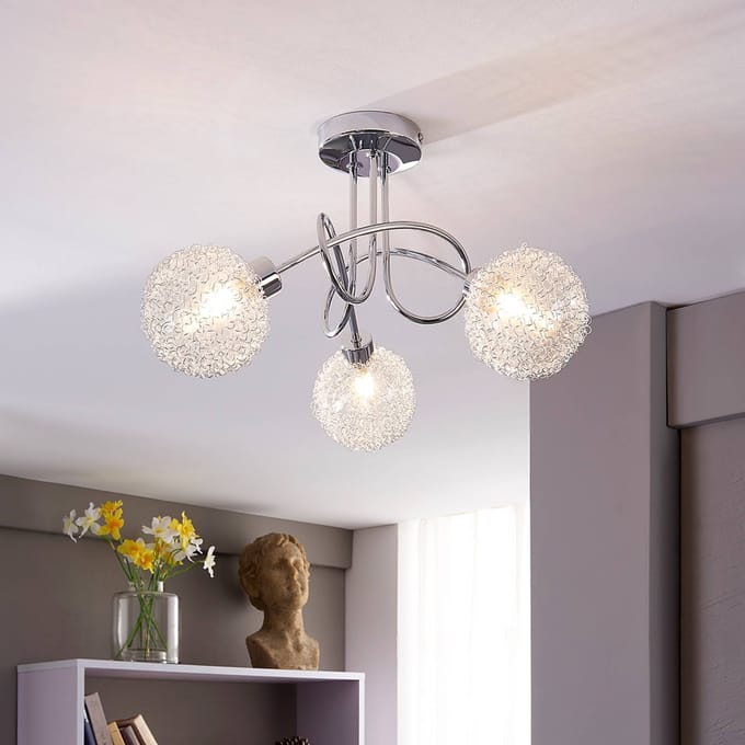 Lindby - plafondlamp - 3lichts - Metaal, glas - H: 23.5 cm - G9 - zilver, chroom