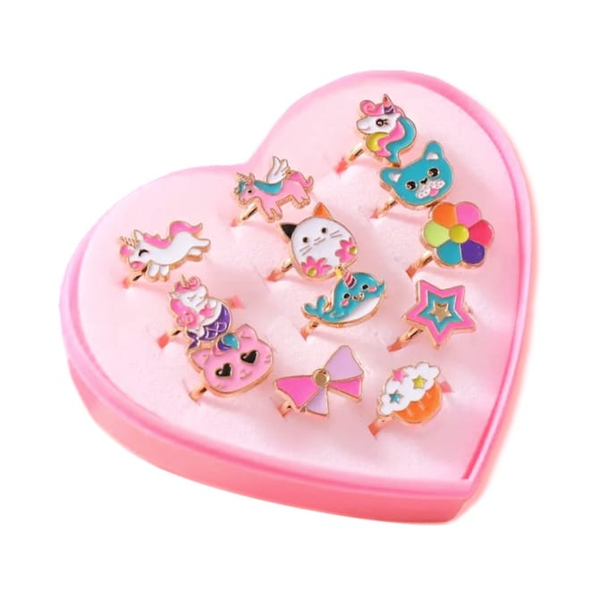 Kinder Ringen Set 12 Stuks - Unicorn / Multi | Verstelbaar | Bijoux/Messing