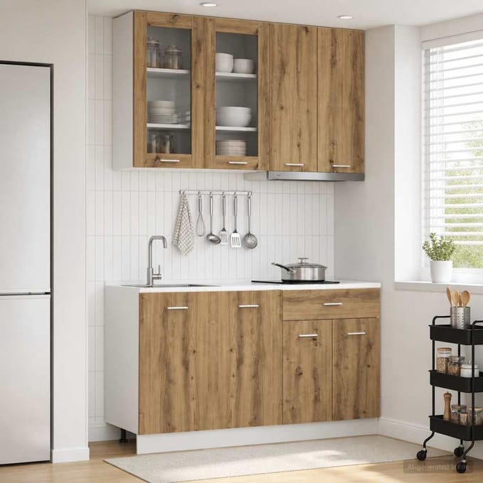 vidaXL - Keukenblok - LYON - 4 - st - Artisanaal - eiken - Bewerkt - hout