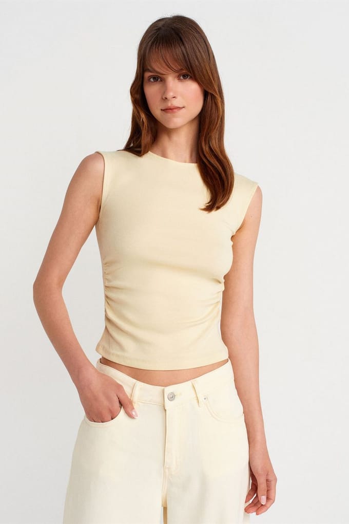 Dames Geribbelde Mouwloze T-shirt met Ronde Hals