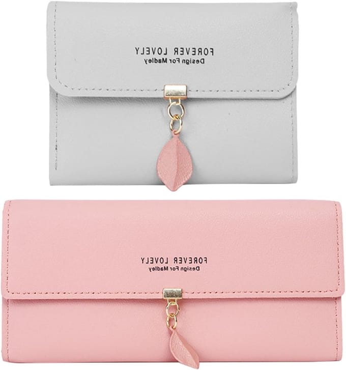 Dailygoods - Set van 2 Elegante Damesportemonnees in Grijs en Roze