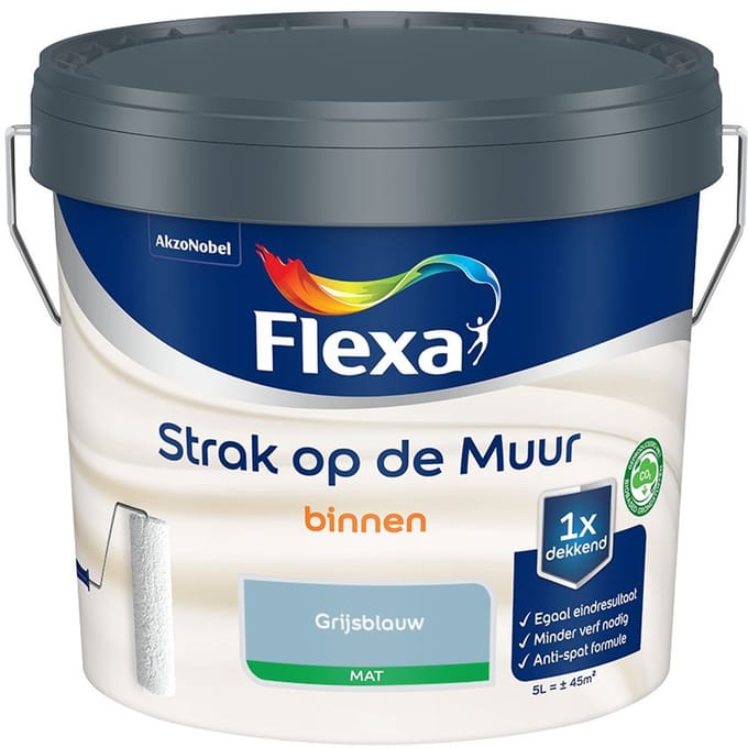 Flexa - Strak Op De Muur Binnen Mat - Grijsblauw - Mengverf - 5 L
