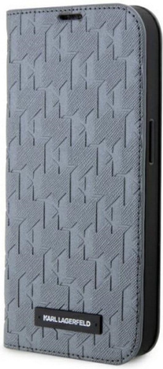 Karl Lagerfeld Saffiano Monogram Book Case - Geschikt voor Apple iPhone 14 Pro Max (6.7") - Grijs